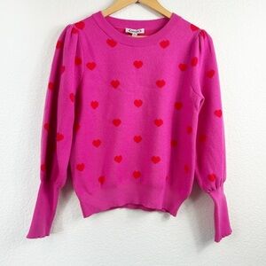 Nanette Lepore Pink Sweater with Red Hearts Crew Neck NWT New size small